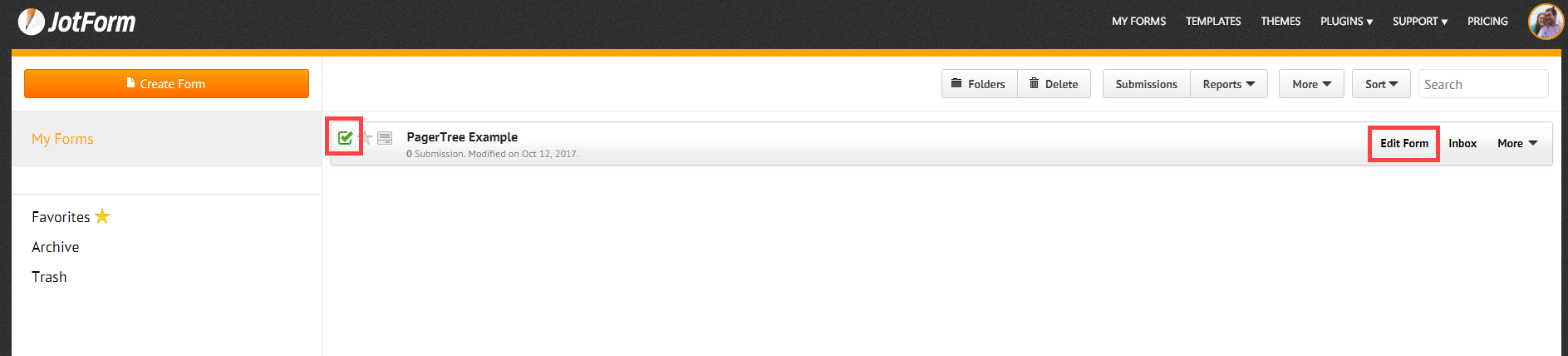 JotForm dashboard